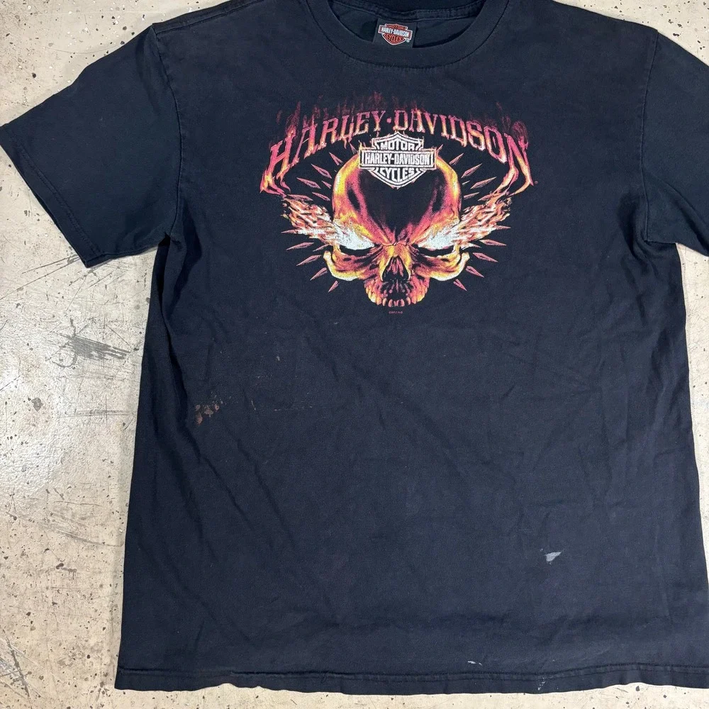 Dope Vintage Harley Davidson Black Skull Graphic T-Shirt Mens Large